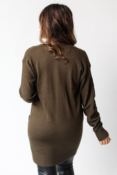 olive Sweater Cardigan back view