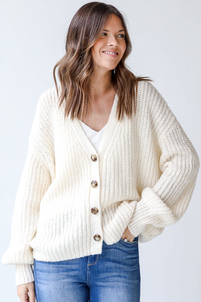 Sweater Cardigan in ivory front view