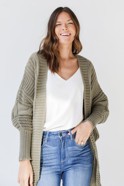 Sweater Cardigan in olive front view