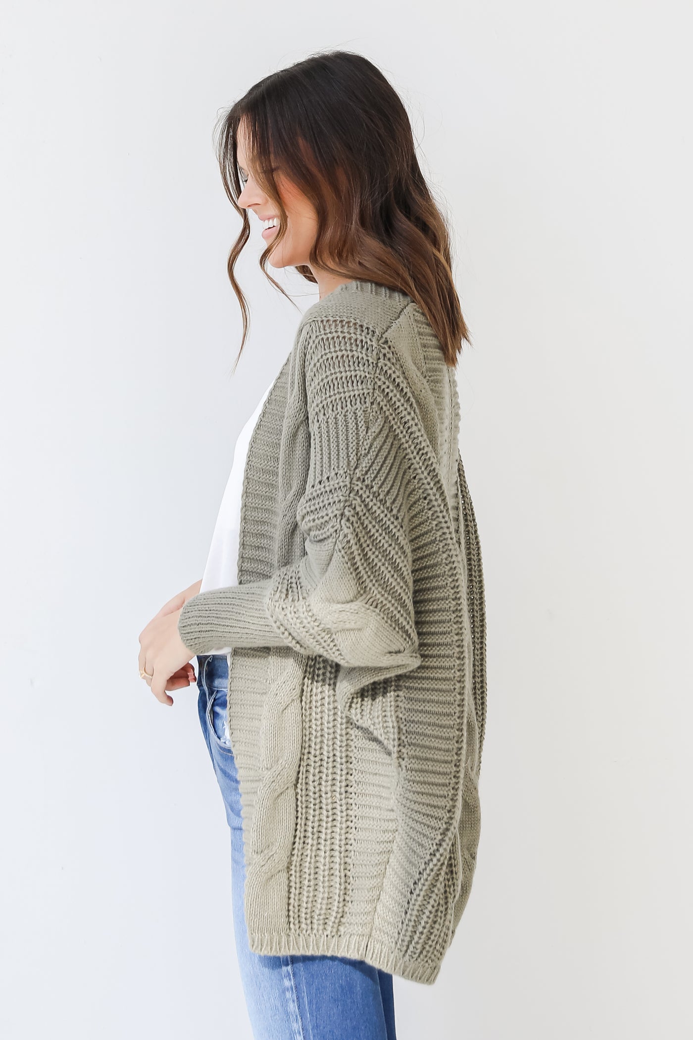 Sweater Cardigan in olive side view