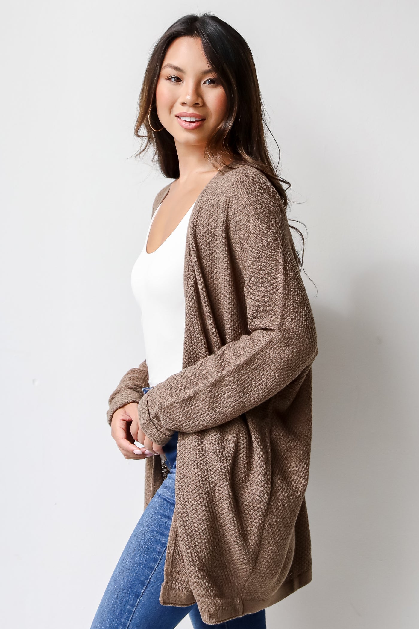 brown Knit Cardigan side view
