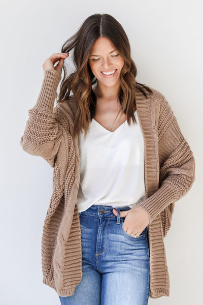 Sweater Cardigan in taupe front view