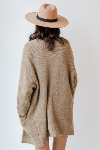 Sweater Cardigan in taupe back view