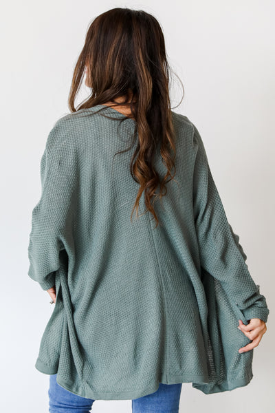 green Knit Cardigan back view