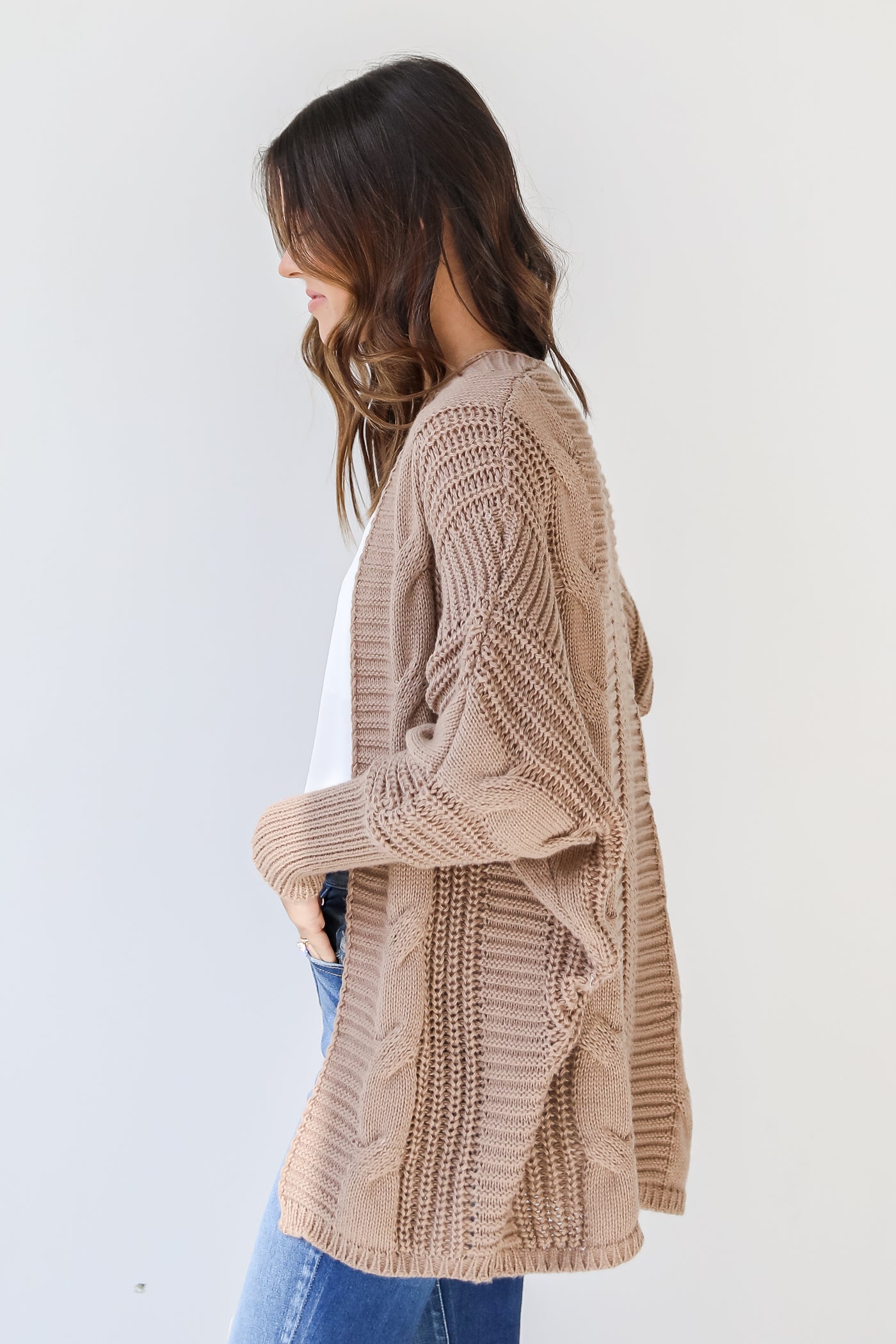 Sweater Cardigan in taupe side view