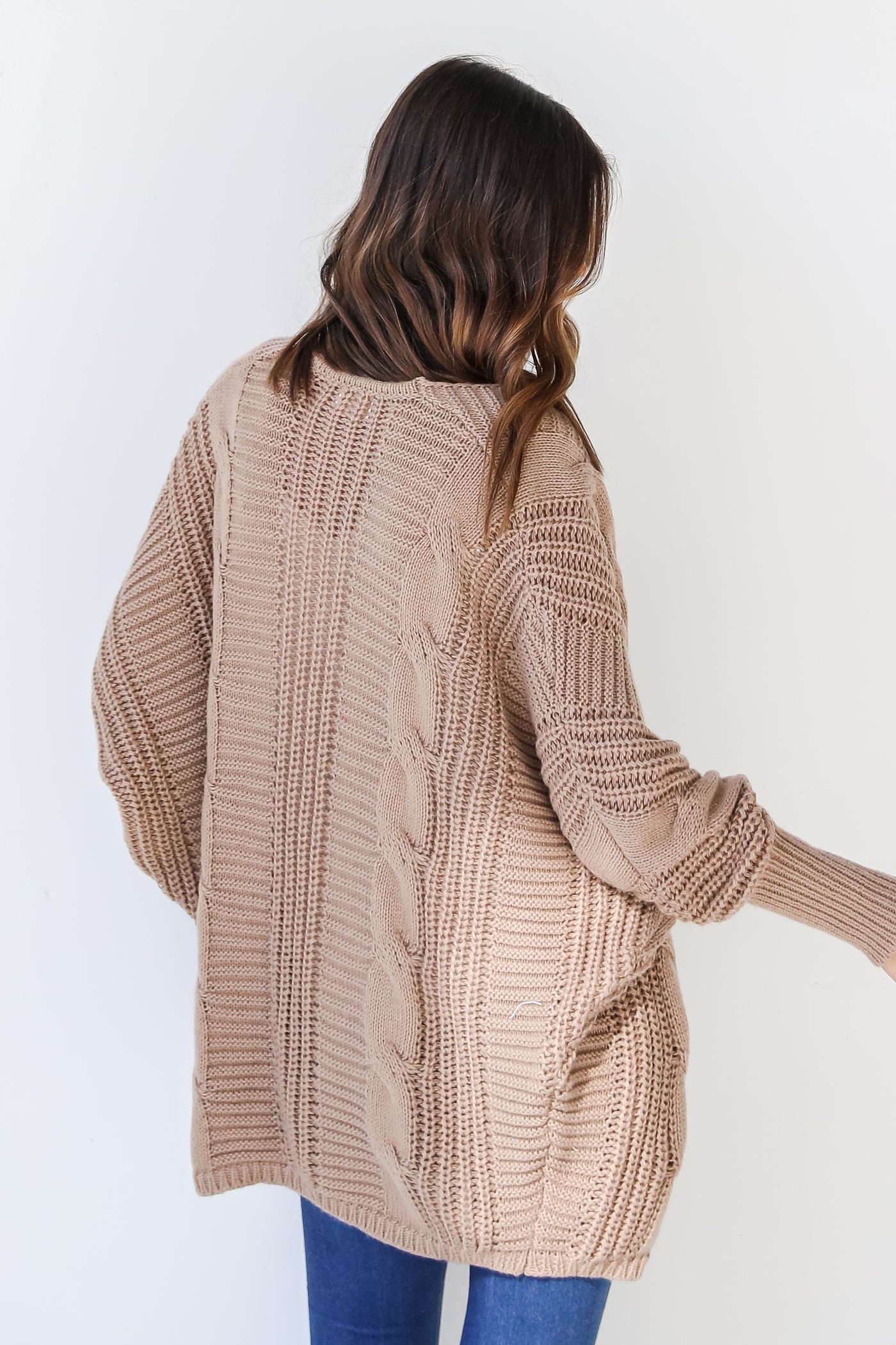 Sweater Cardigan in taupe back view