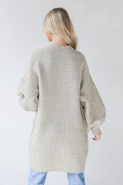 Sweater Cardigan in olive back view