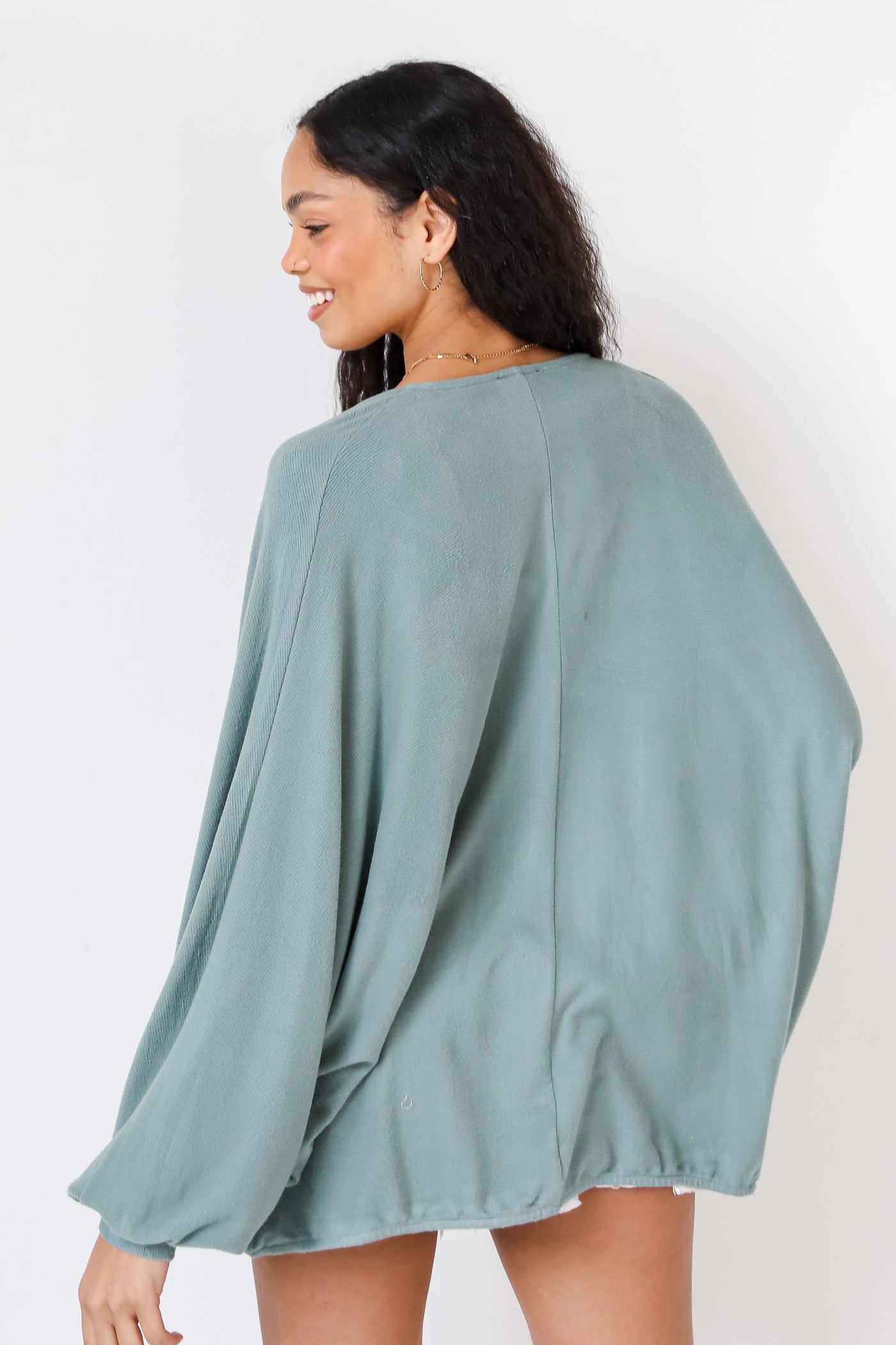 teal Cardigan back view
