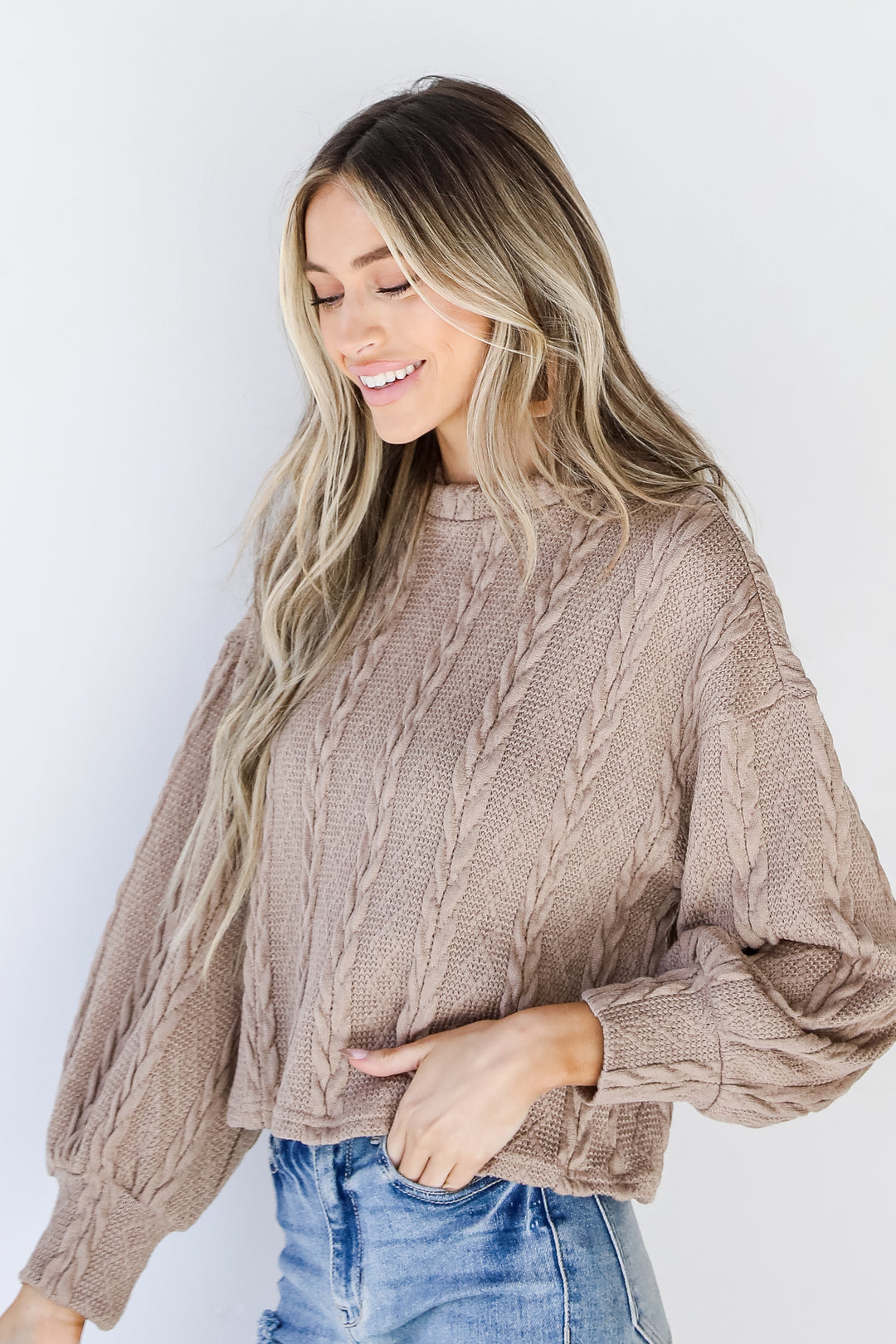 Cable Knit Top in mocha side view
