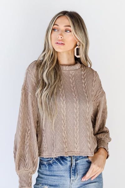 Cable Knit Top in mocha front view