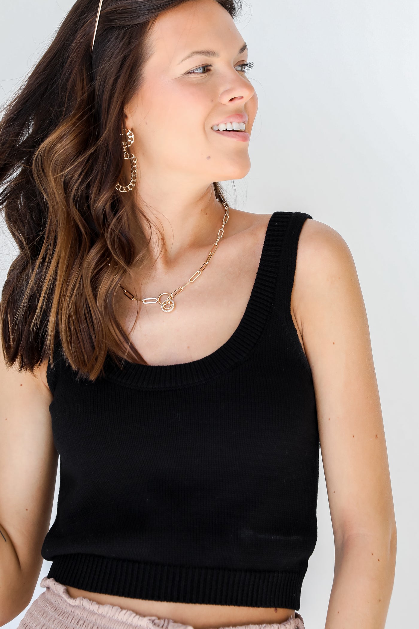 Cropped Sweater Tank in black front view