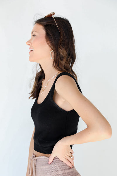 Cropped Sweater Tank in black side view