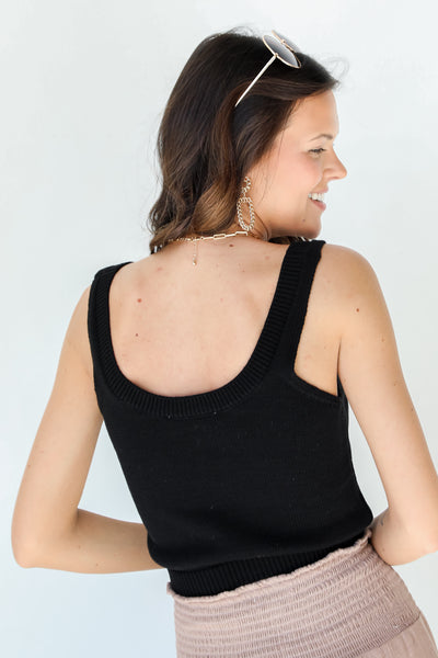 Cropped Sweater Tank in black back view