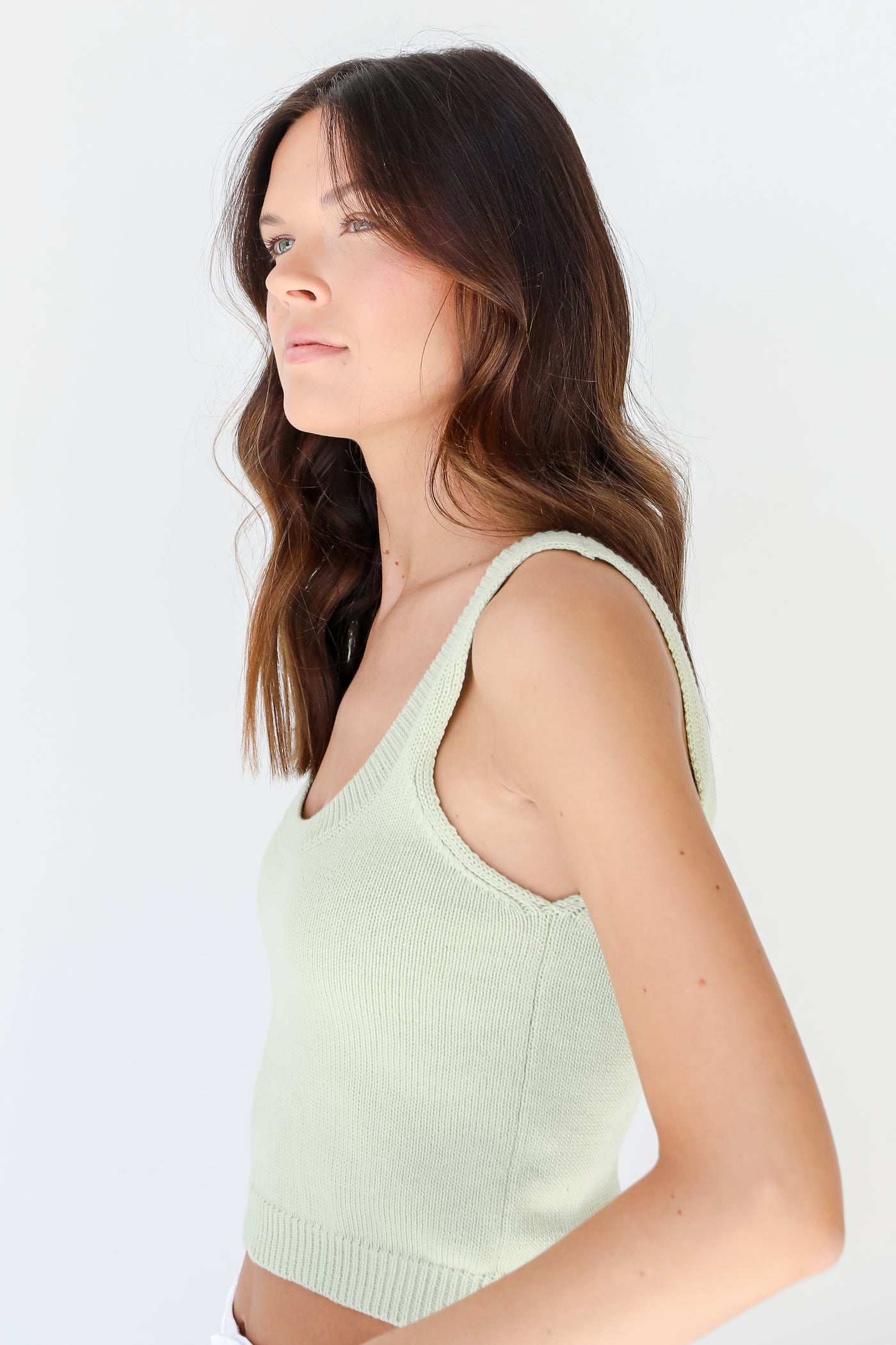 Cropped Sweater Tank in sage side view
