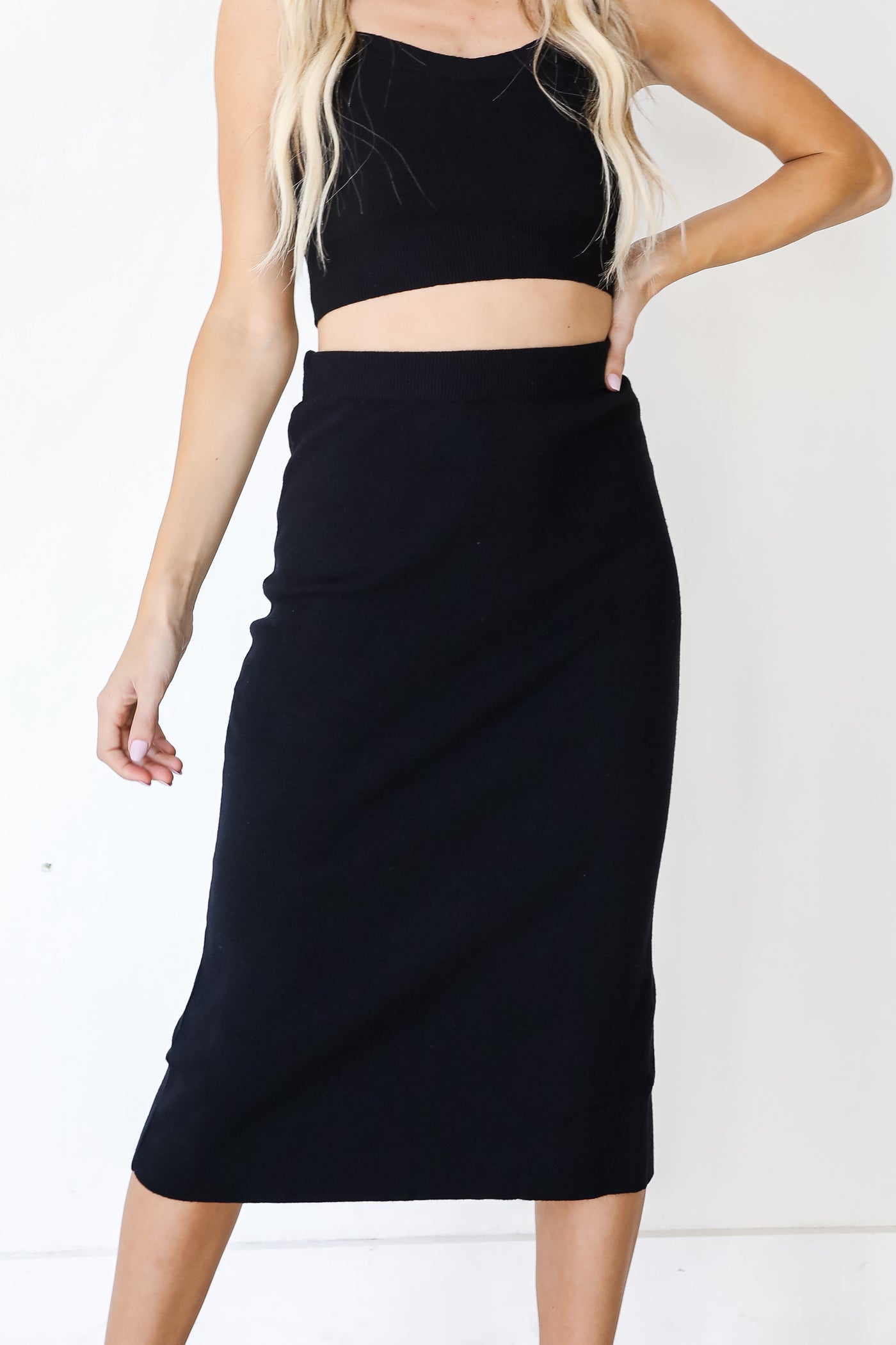 Knit Midi Skirt in black