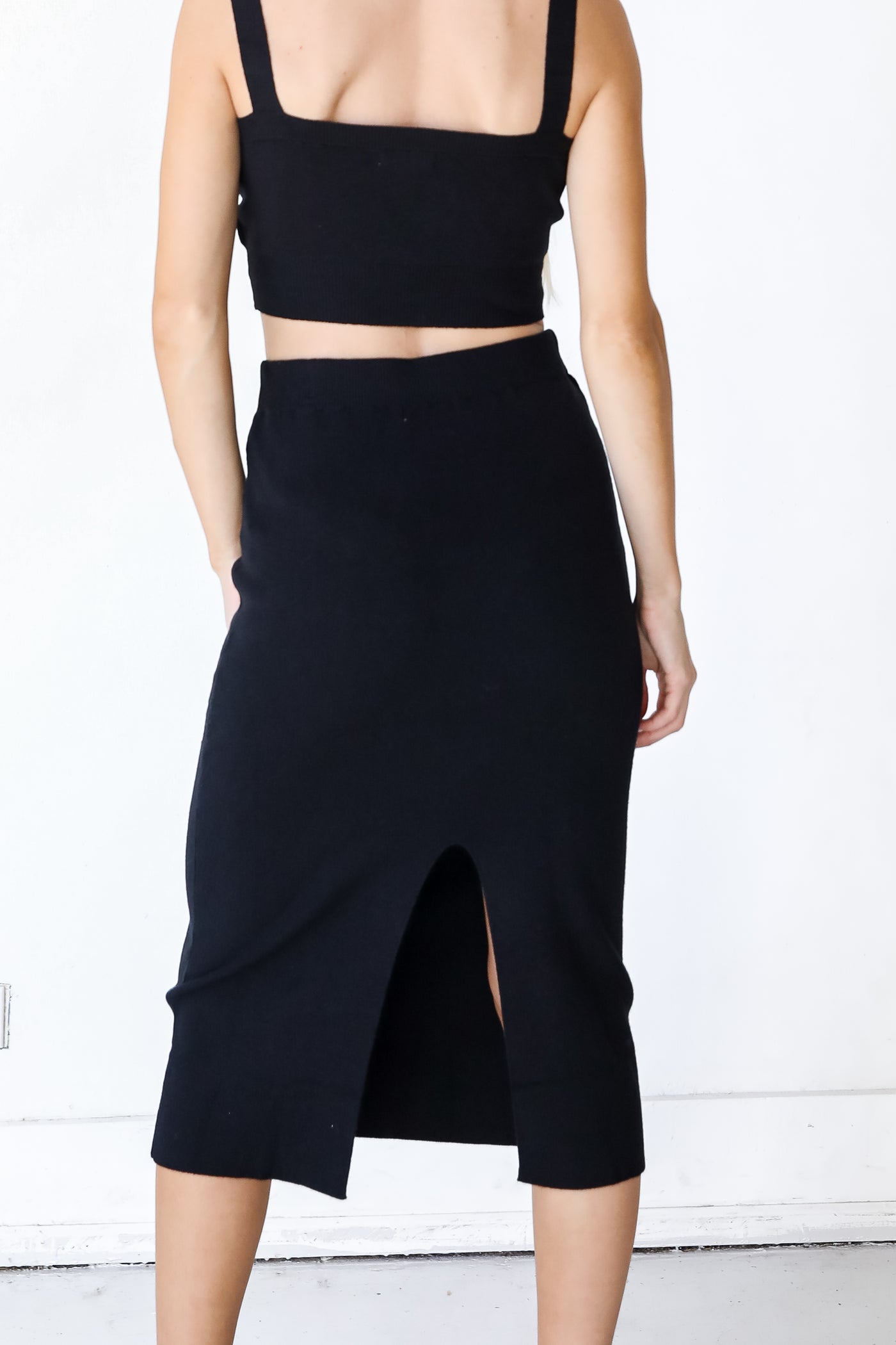 Knit Midi Skirt in black back view