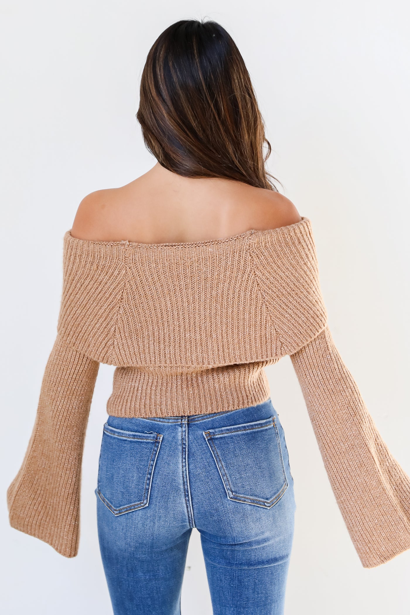 camel Off-The-Shoulder Sweater back view