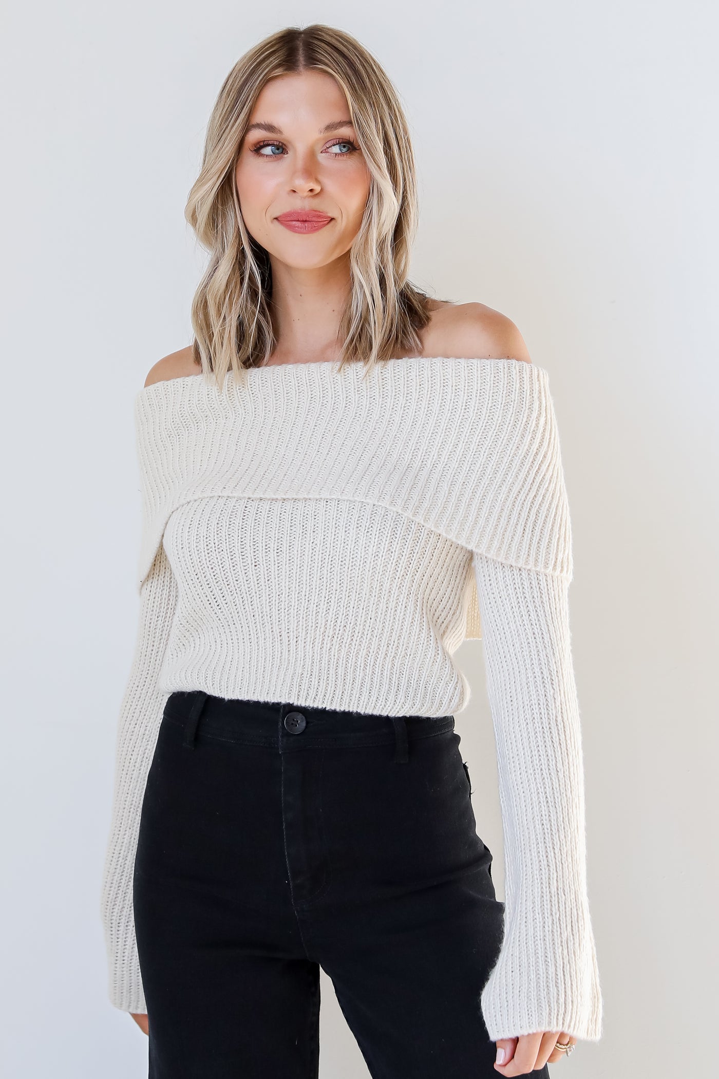 ivory Off-The-Shoulder Sweater
