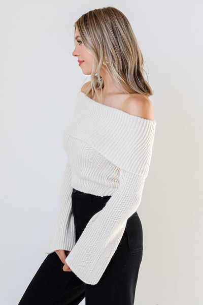 ivory Off-The-Shoulder Sweater side view