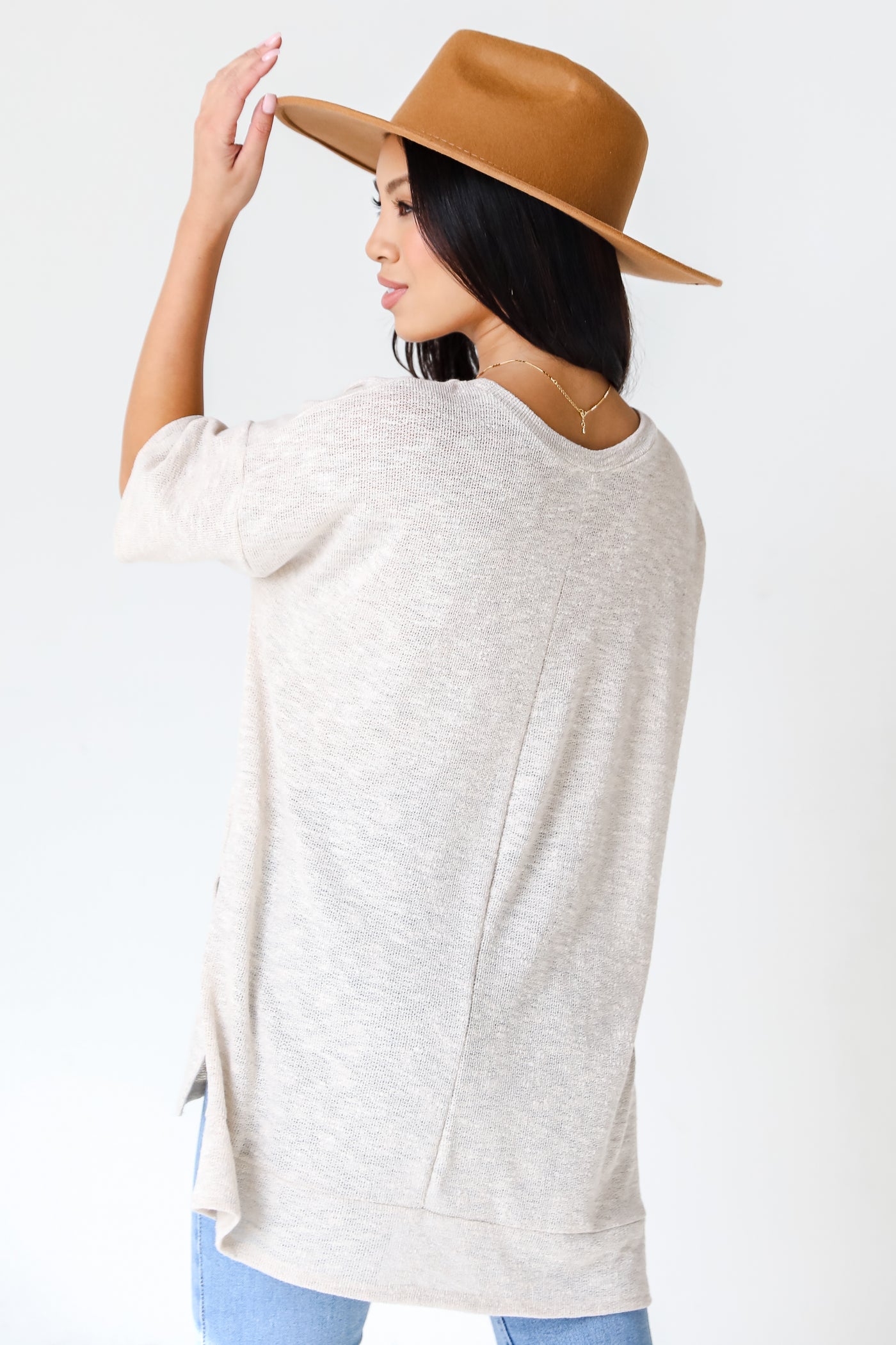 taupe Knit Tee back view