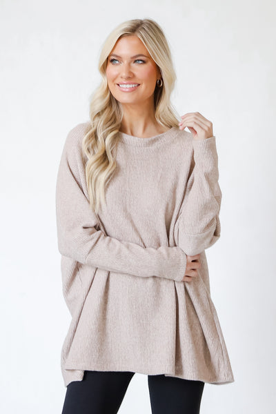 Oversized Sweater in taupe front view