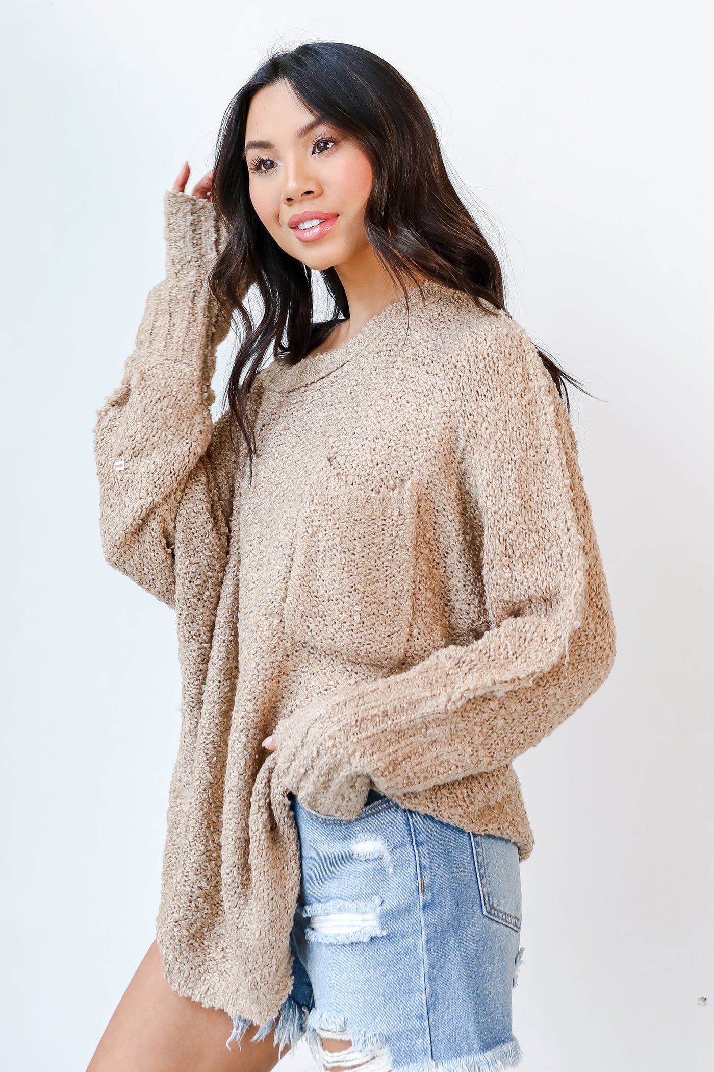 Sweater in taupe side view
