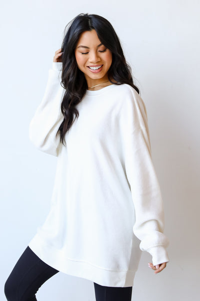 white Fleece Pullover side view