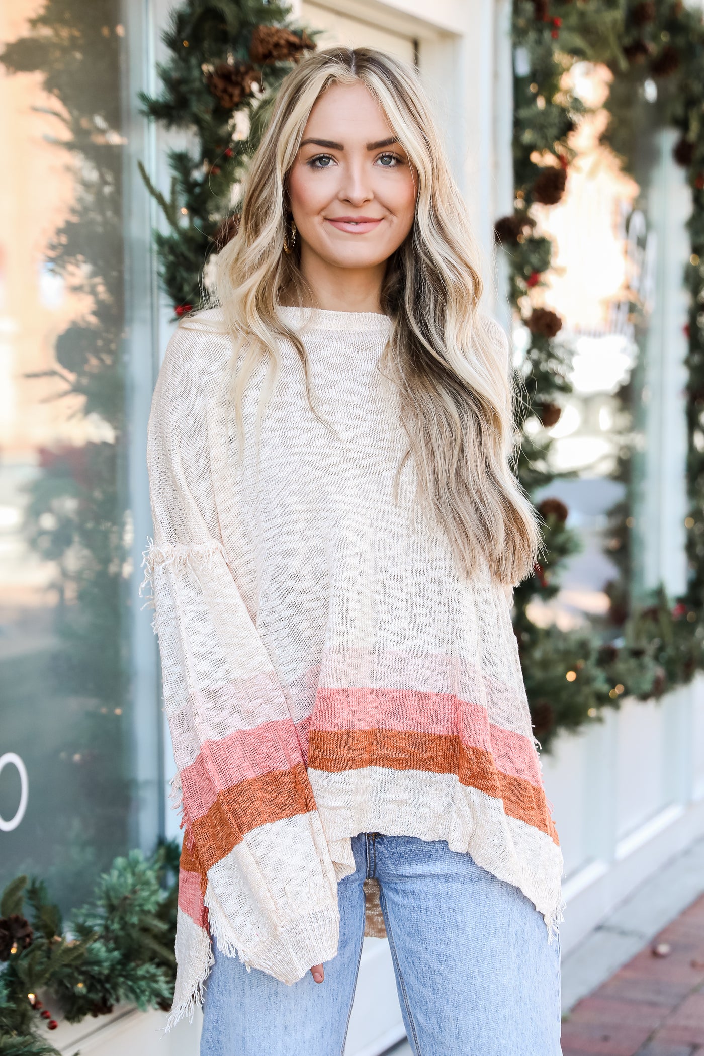 Oversized Striped Knit Top front view