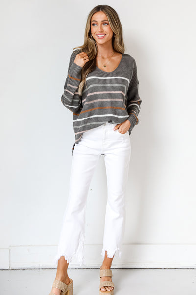 Striped Lightweight Knit Sweater on dress up model