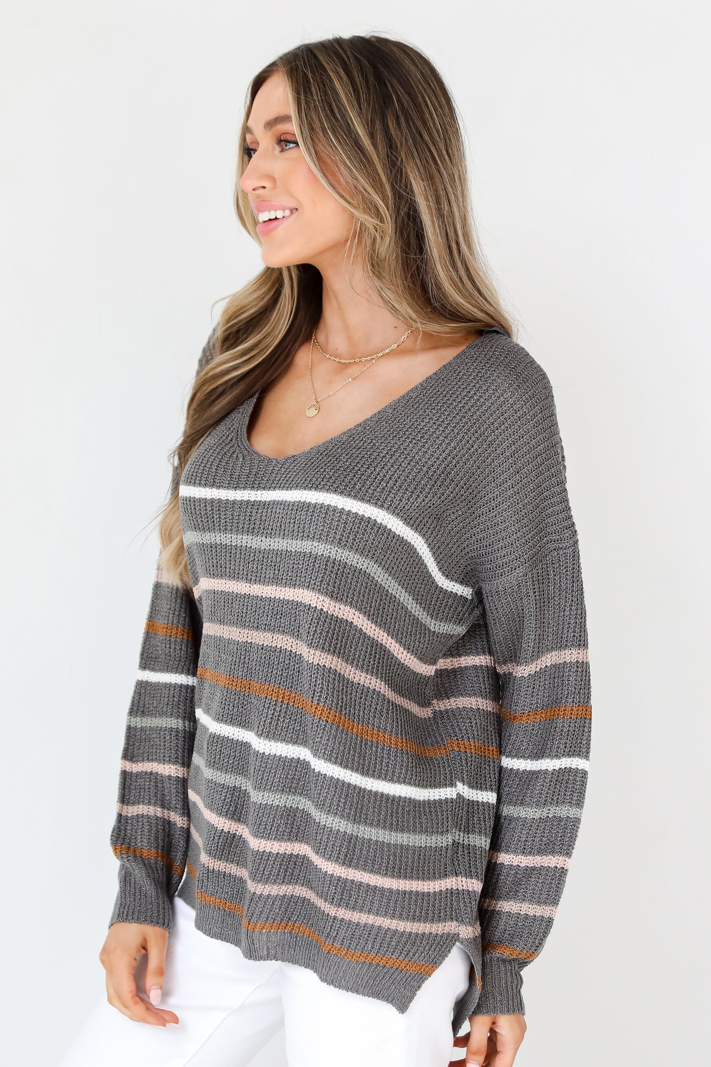 Striped Lightweight Knit Sweater side view