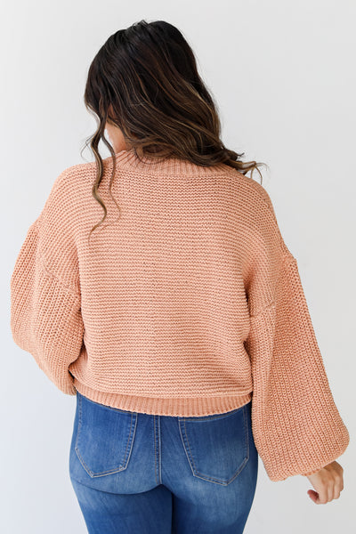 taupe Cable Knit Sweater back view