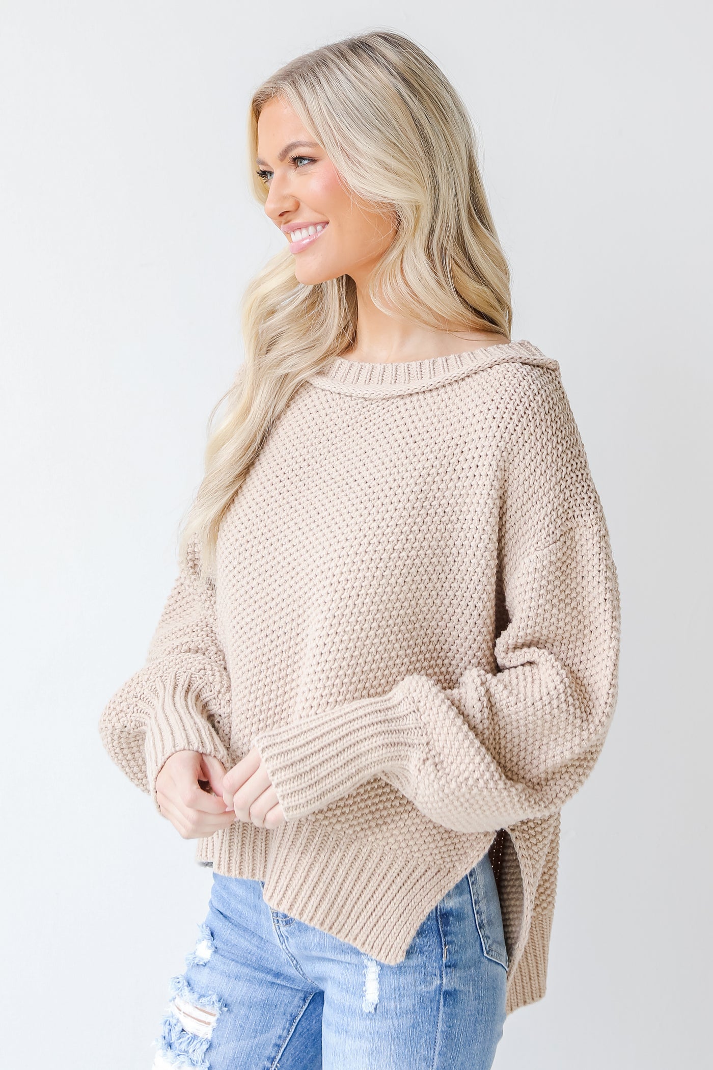 Sweater in taupe side view