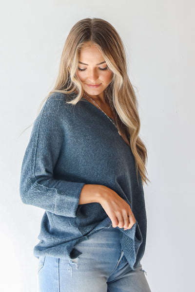 Oversized Sweater in teal side view