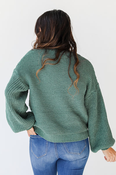 green Cable Knit Sweater back view