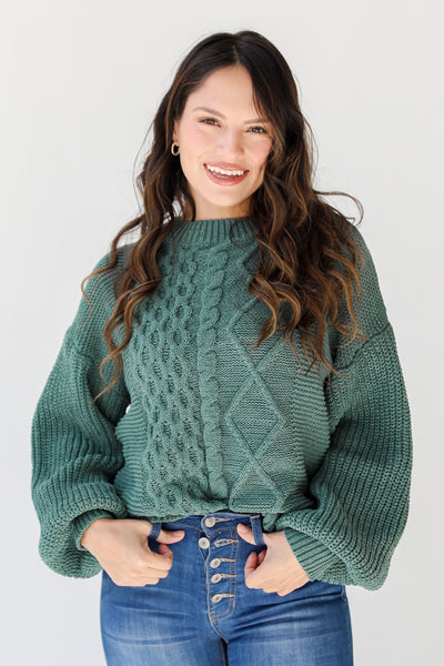 green Cable Knit Sweater