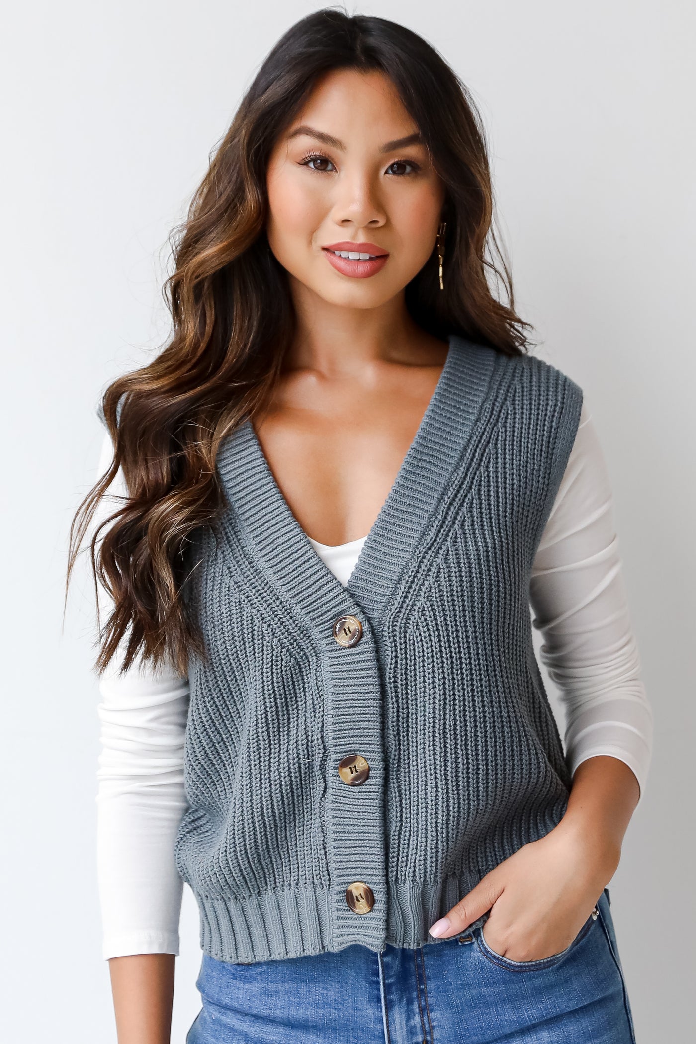 teal Sweater Vest front view