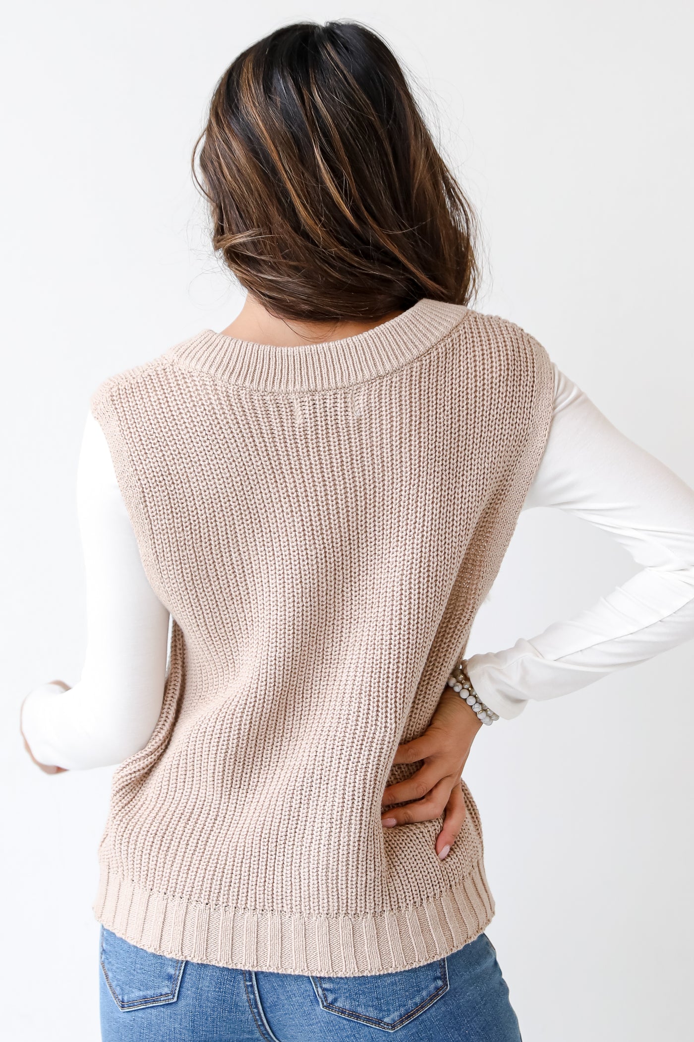 taupe Sweater Vest back view