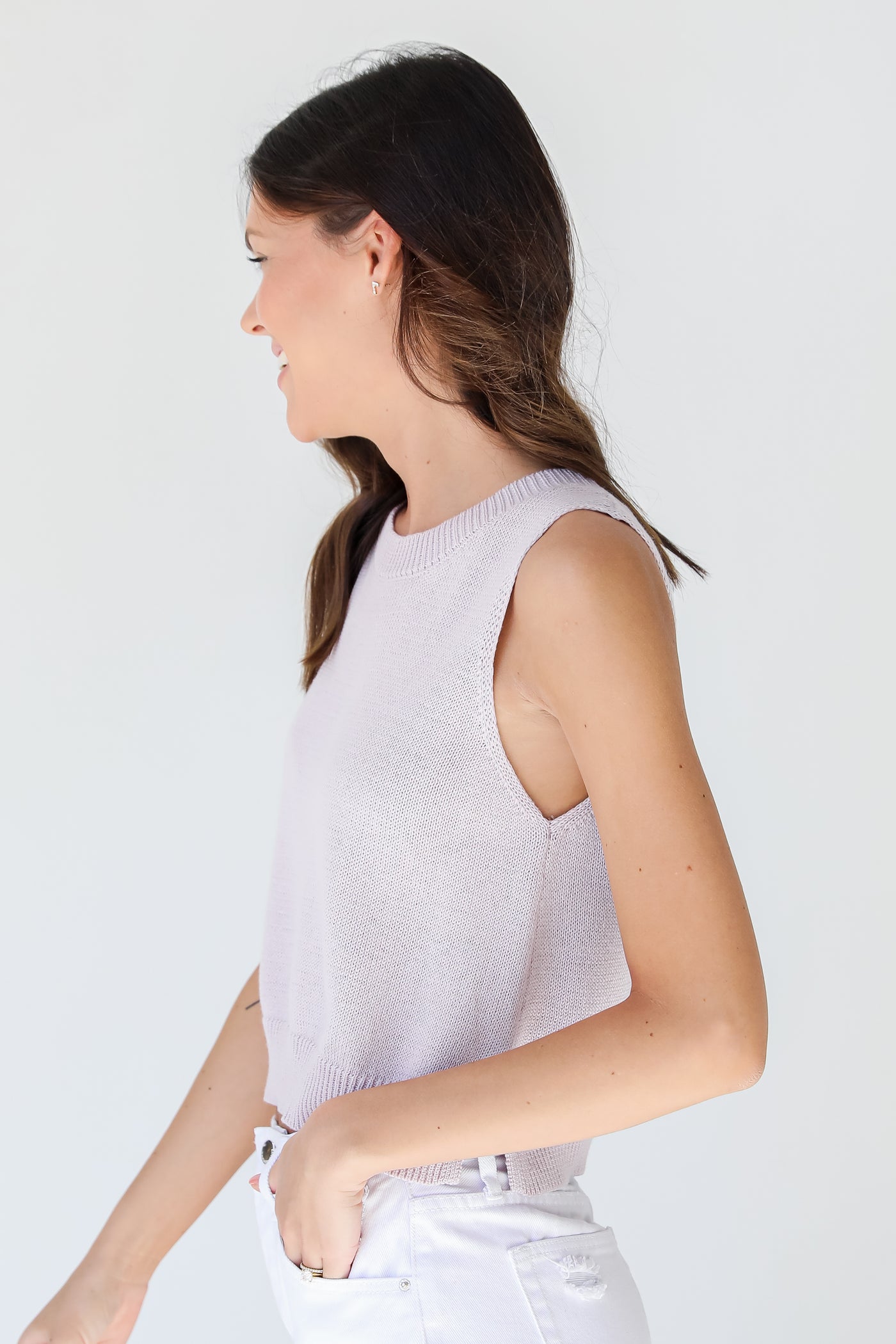 Sweater Tank in lavender side view