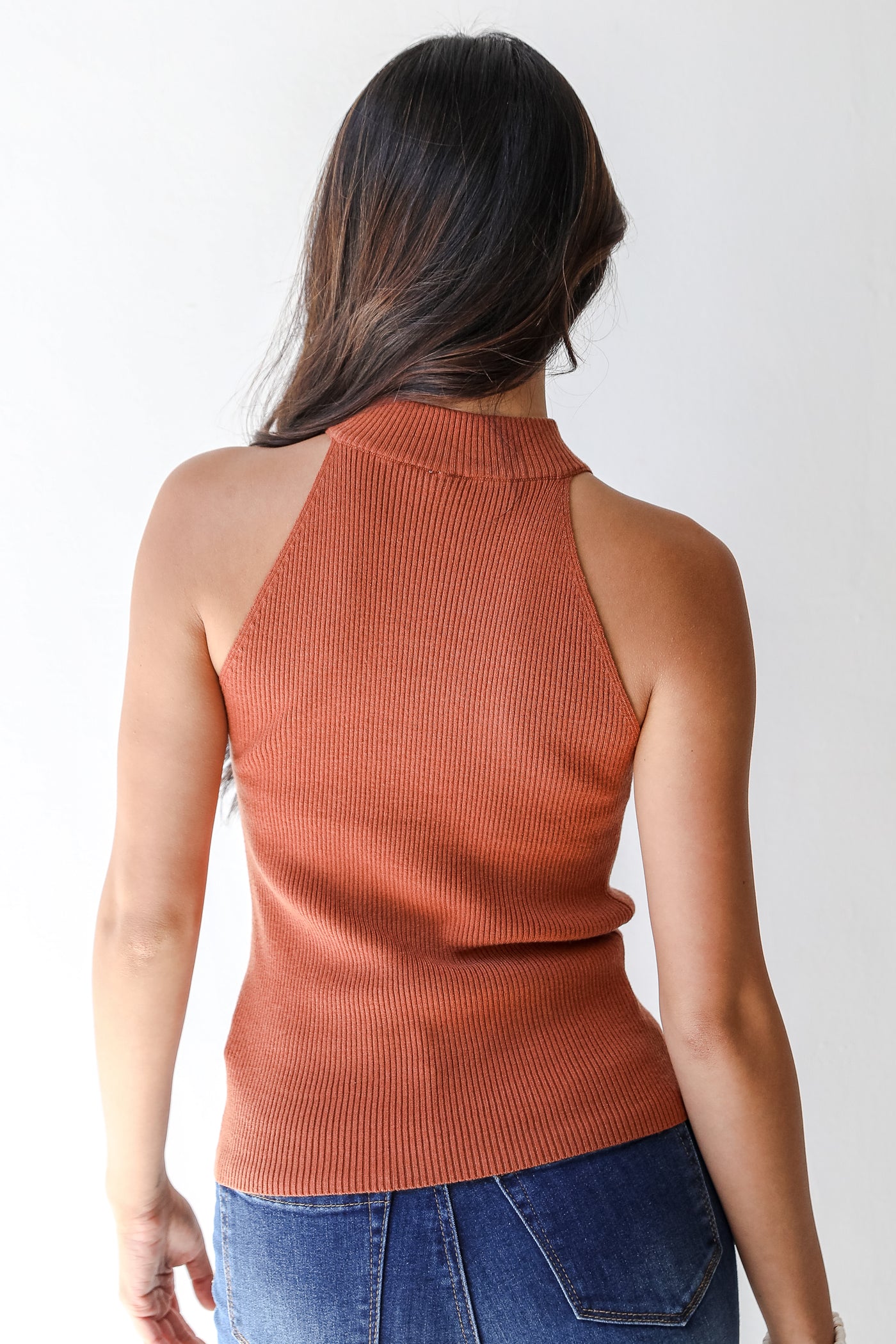 Knit Tank in camel back view