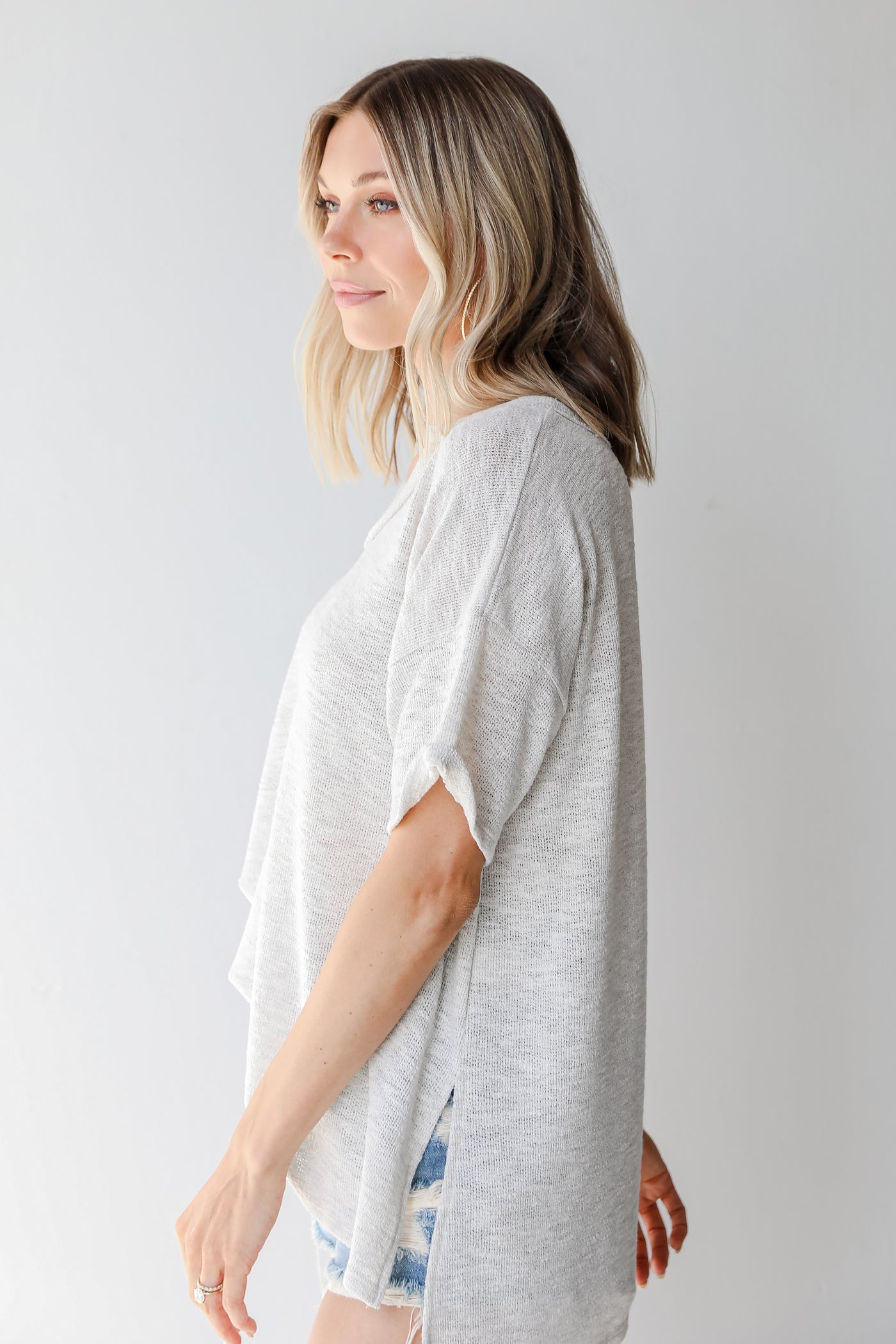 Knit Tee in heather grey side view