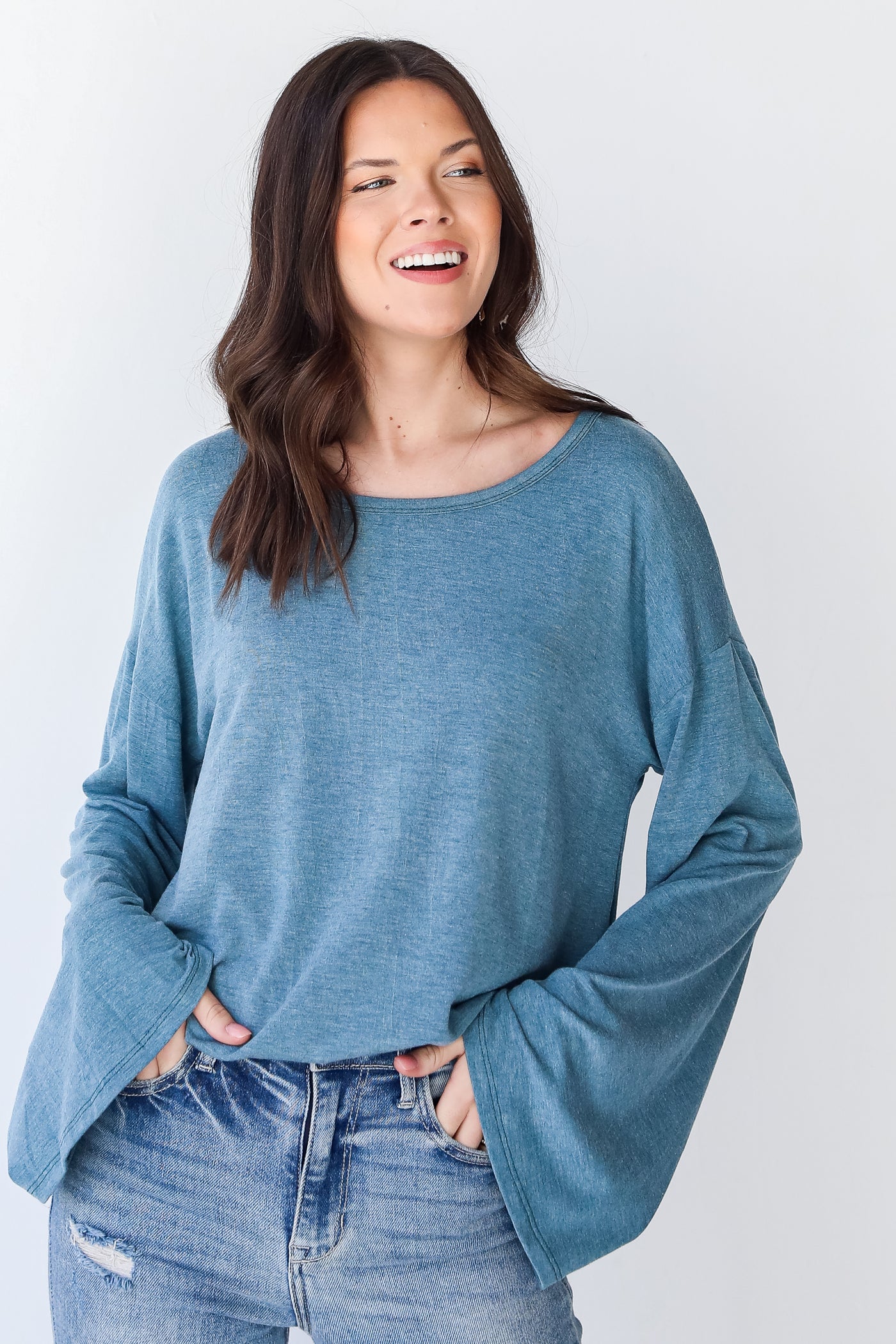 Knit Top in teal on model