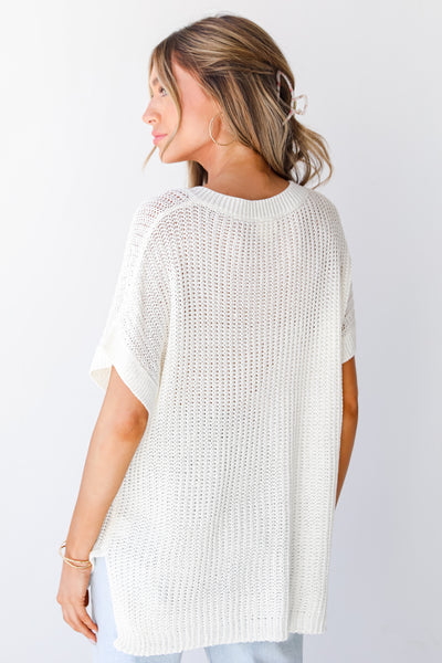 white Lightweight Knit Top back view