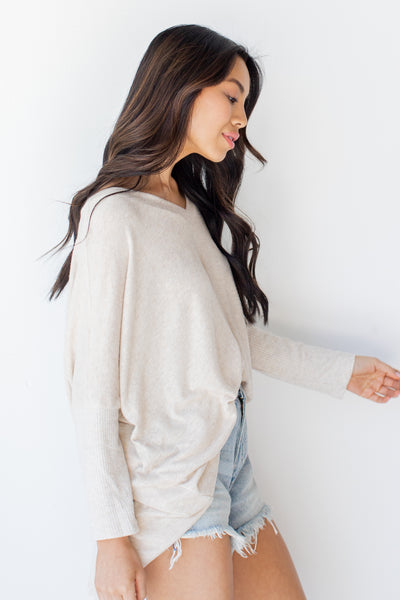 Brushed Knit Top in oatmeal side view
