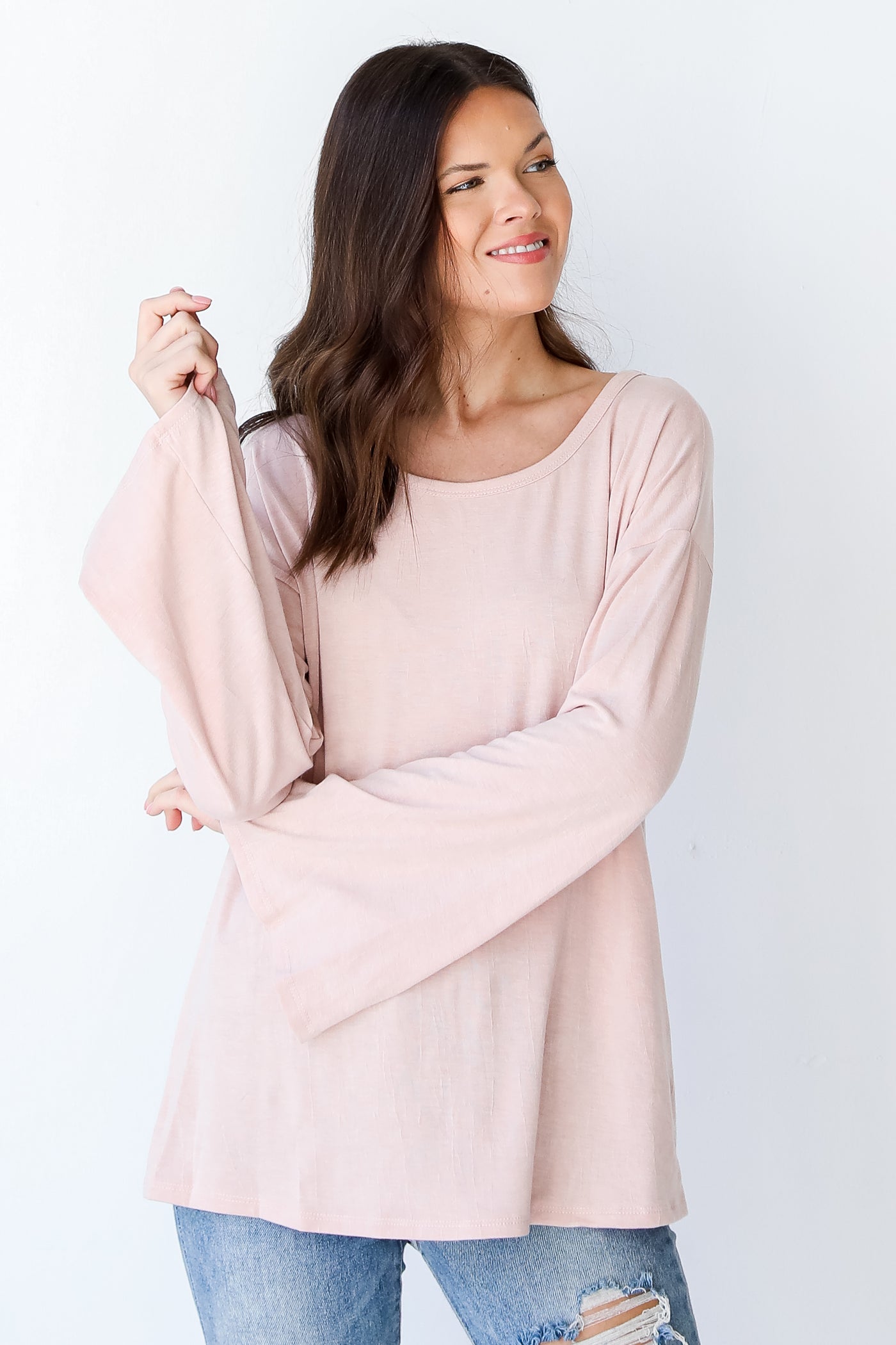 Knit Top in blush on model
