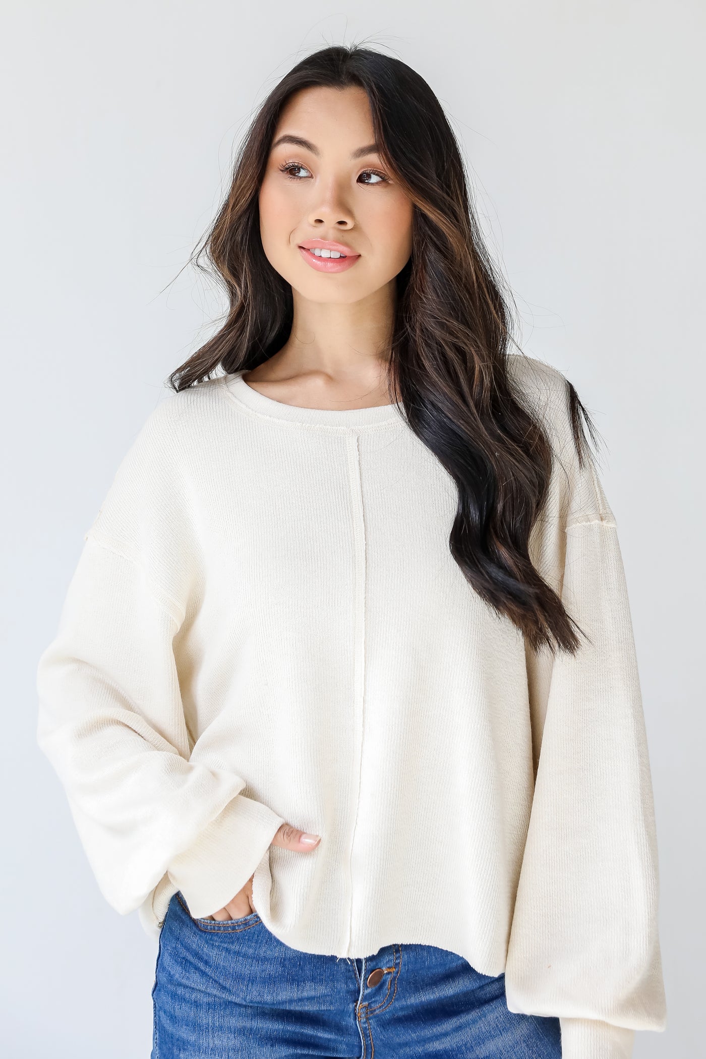 Knit Top in ivory front view