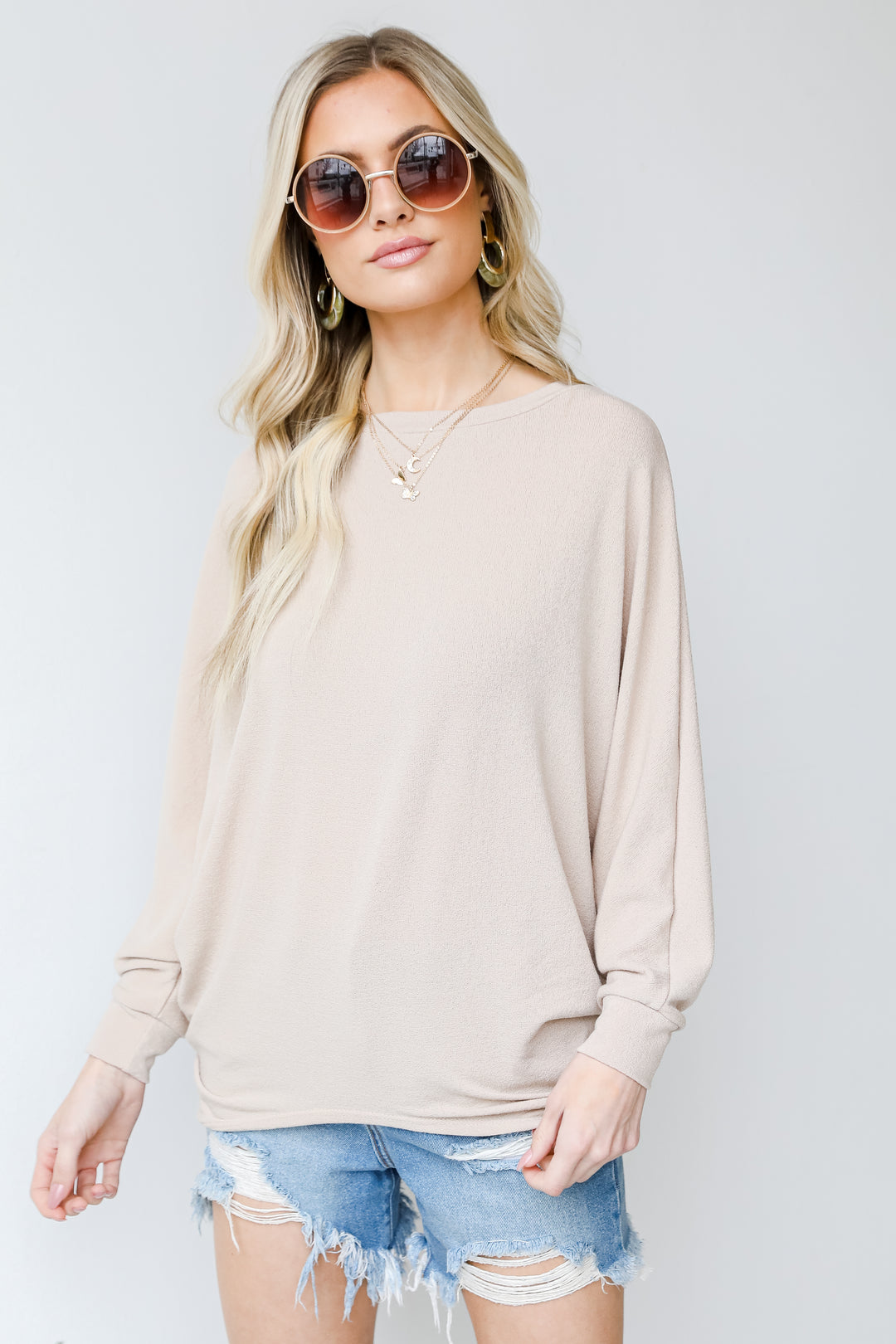 Knit Top in taupe front view