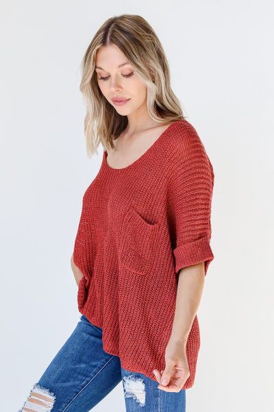 Loose Knit Sweater in wine side view