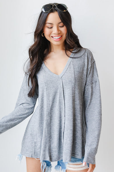 Jersey Knit Top in charcoal front view