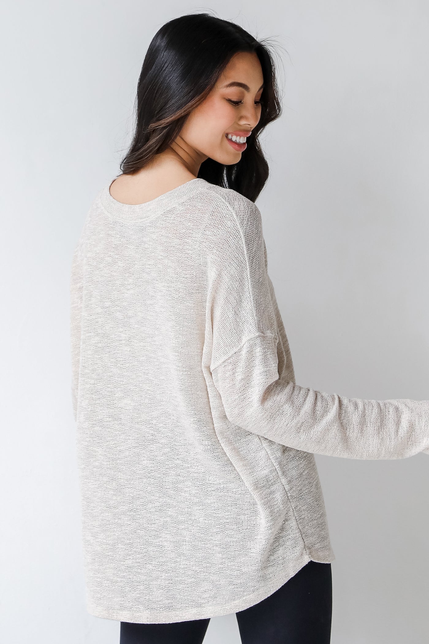 Knit Top in oatmeal back view