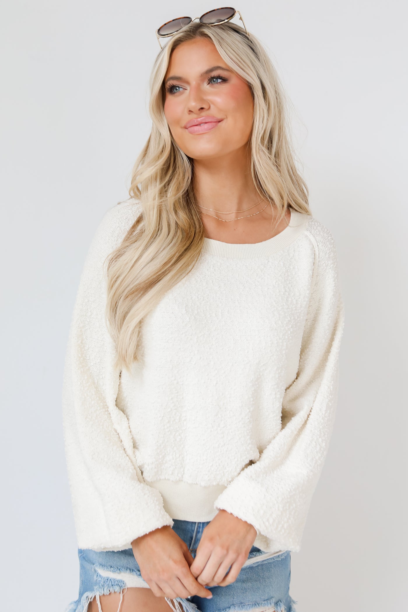 white Knit Pullover on model